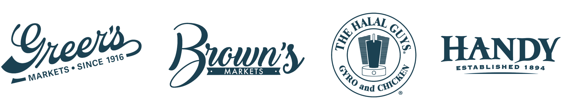 Logos for OpSense customers Greer's Markets, Brown's Markets, The Halala Guys, and Handy